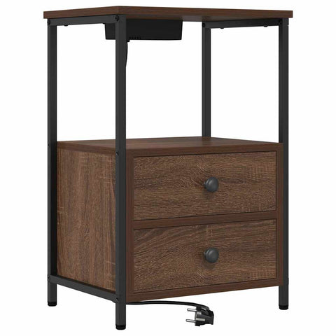 vidaXL Bedside Cabinet with Charging Station 2 pcs Brown oak