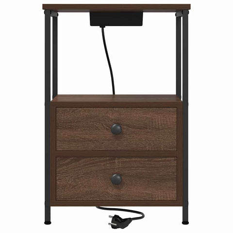 vidaXL Bedside Cabinet with Charging Station 2 pcs Brown oak