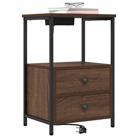 vidaXL Bedside Cabinet with Charging Station 2 pcs Brown oak
