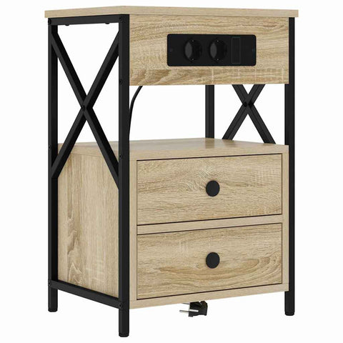 vidaXL Bedside Cabinet with Charging Station with Drawer Sonoma Oak