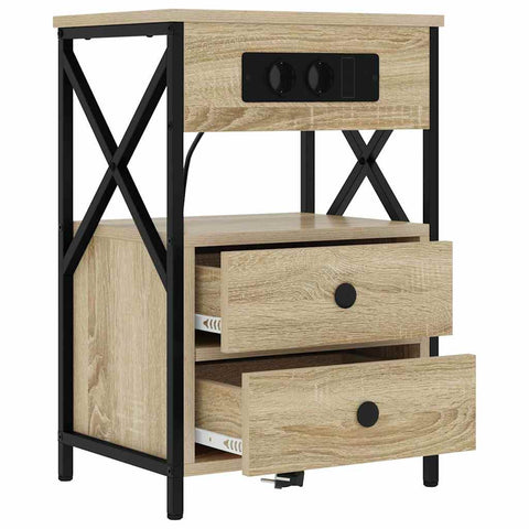 vidaXL Bedside Cabinet with Charging Station with Drawer Sonoma Oak