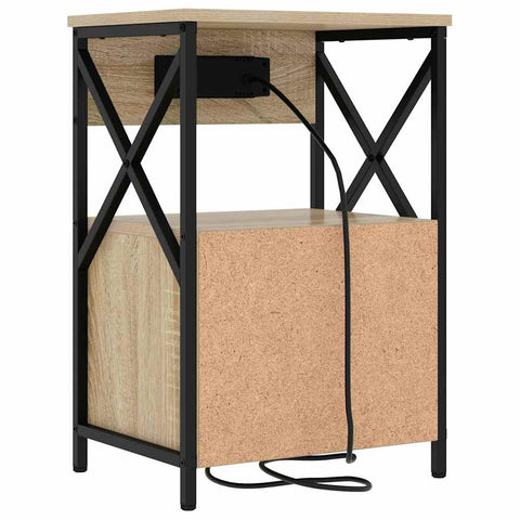 vidaXL Bedside Cabinet with Charging Station with Drawer Sonoma Oak