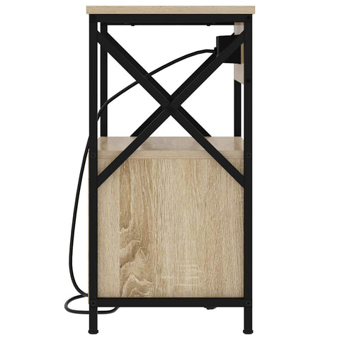 vidaXL Bedside Cabinet with Charging Station with Drawer Sonoma Oak