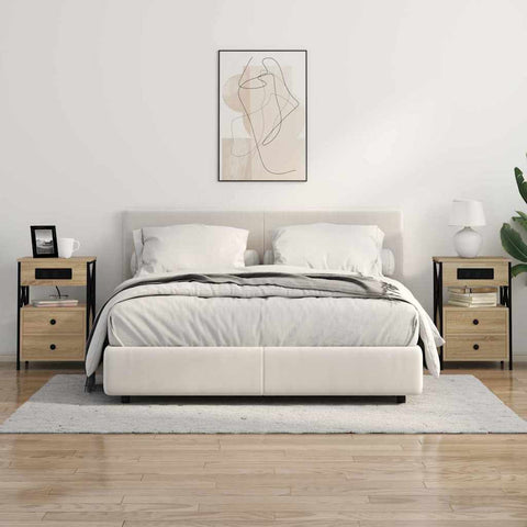 vidaXL Bedside Cabinet with Charging Station 2 pcs Sonoma Oak