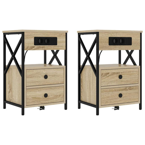 vidaXL Bedside Cabinet with Charging Station 2 pcs Sonoma Oak