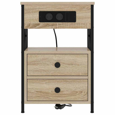 vidaXL Bedside Cabinet with Charging Station 2 pcs Sonoma Oak