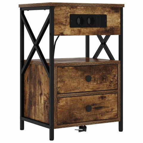 vidaXL Bedside Cabinet with Charging Station 2 pcs Smoked Oak