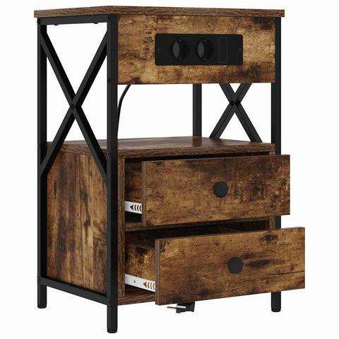 vidaXL Bedside Cabinet with Charging Station 2 pcs Smoked Oak