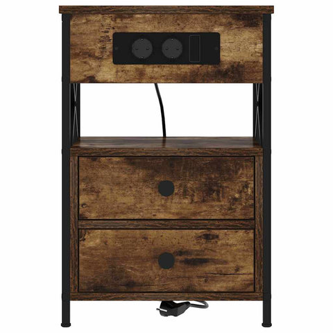vidaXL Bedside Cabinet with Charging Station 2 pcs Smoked Oak
