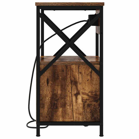 vidaXL Bedside Cabinet with Charging Station 2 pcs Smoked Oak