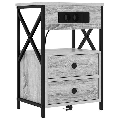 vidaXL Bedside Cabinet with Charging Station 2 pcs Grey sonoma