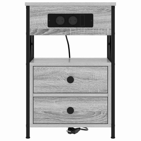 vidaXL Bedside Cabinet with Charging Station 2 pcs Grey sonoma