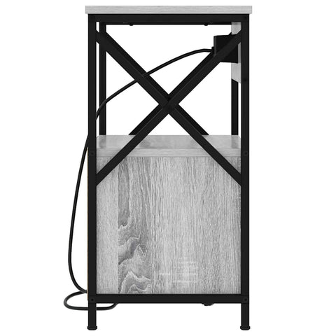 vidaXL Bedside Cabinet with Charging Station 2 pcs Grey sonoma