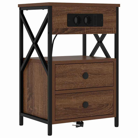 vidaXL Bedside Cabinet with Charging Station 2 pcs Brown Oak