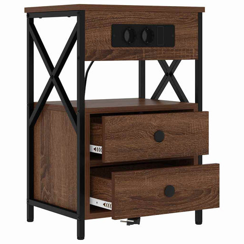 vidaXL Bedside Cabinet with Charging Station 2 pcs Brown Oak