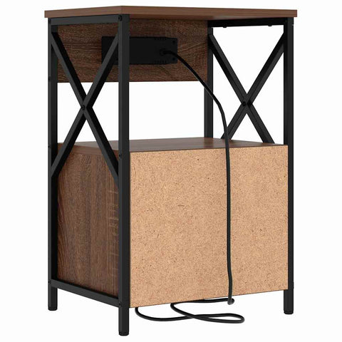 vidaXL Bedside Cabinet with Charging Station 2 pcs Brown Oak