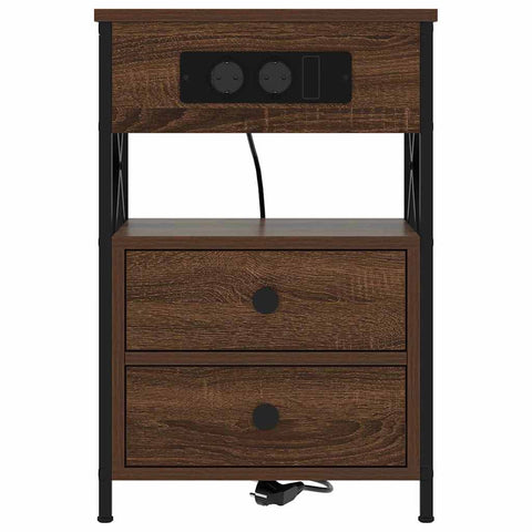 vidaXL Bedside Cabinet with Charging Station 2 pcs Brown Oak