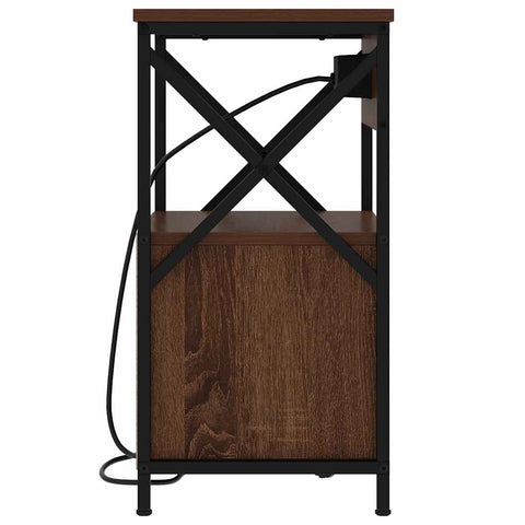vidaXL Bedside Cabinet with Charging Station 2 pcs Brown Oak