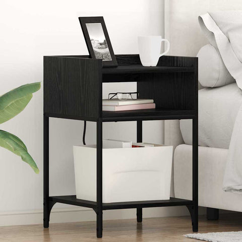 vidaXL Bedside Table Black oak 40 x 40 x 61 cm Engineered wood