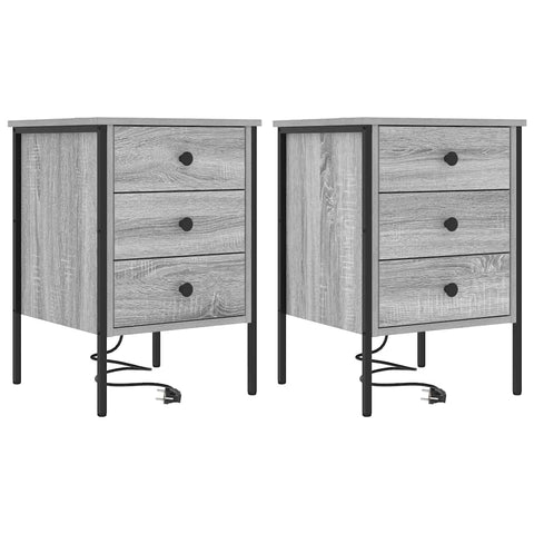 vidaXL Bedside Cabinet with Drawer 2 pcs Grey sonoma 42 x 41 x 61 cm