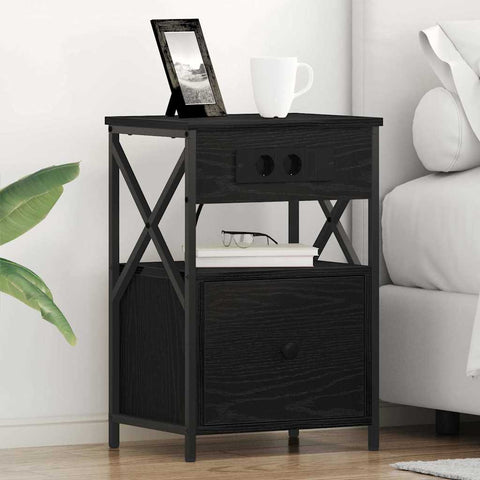 vidaXL Bedside Cabinet Black oak 40 x 31 x 60 cm Engineered wood
