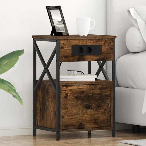vidaXL Bedside Cabinet with Drawer 2 pcs Smoked oak 40 x 31 x 60 cm