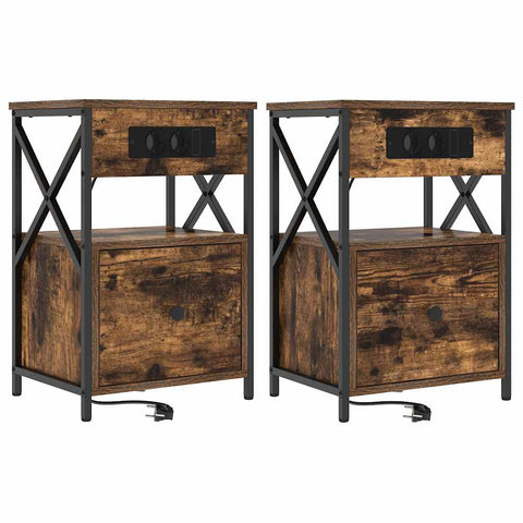 vidaXL Bedside Cabinet with Drawer 2 pcs Smoked oak 40 x 31 x 60 cm