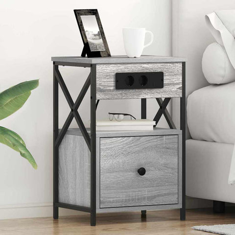 vidaXL Bedside Cabinet with Drawer 2 pcs Grey sonoma 40 x 31 x 60 cm