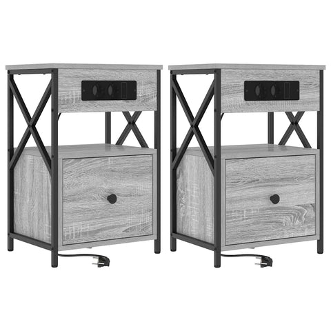 vidaXL Bedside Cabinet with Drawer 2 pcs Grey sonoma 40 x 31 x 60 cm