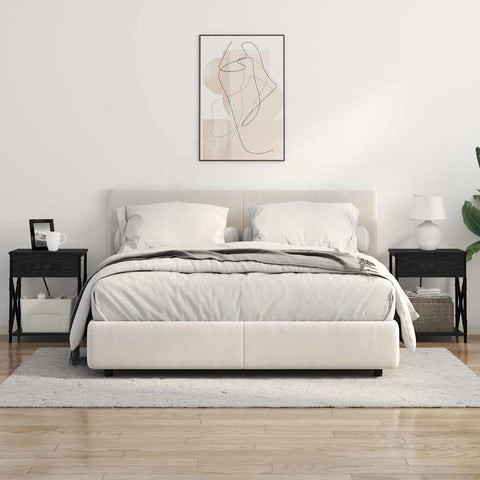 vidaXL Bedside Cabinet with Charging Station 2 pcs Black oak