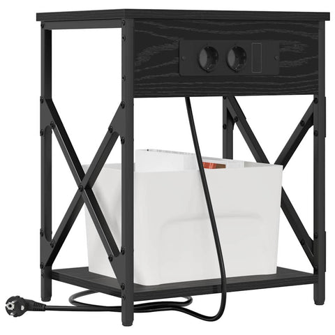 vidaXL Bedside Cabinet with Charging Station 2 pcs Black oak