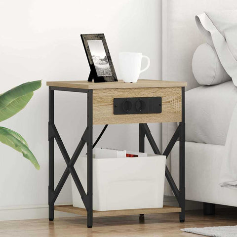 vidaXL Bedside Cabinet with Charging Station Sonoma oak