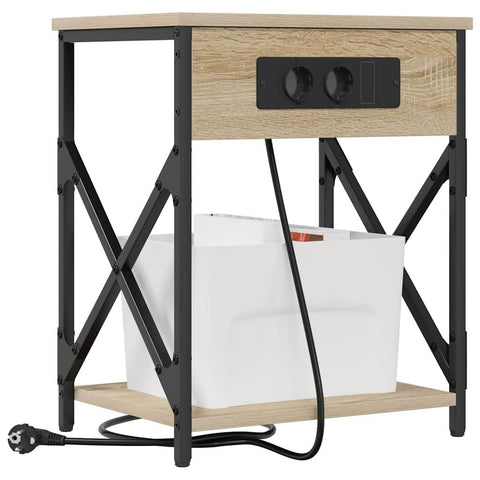 vidaXL Bedside Cabinet with Charging Station Sonoma oak