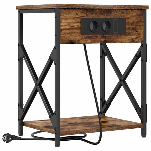 vidaXL Bedside Cabinet with Charging Station Smoked oak