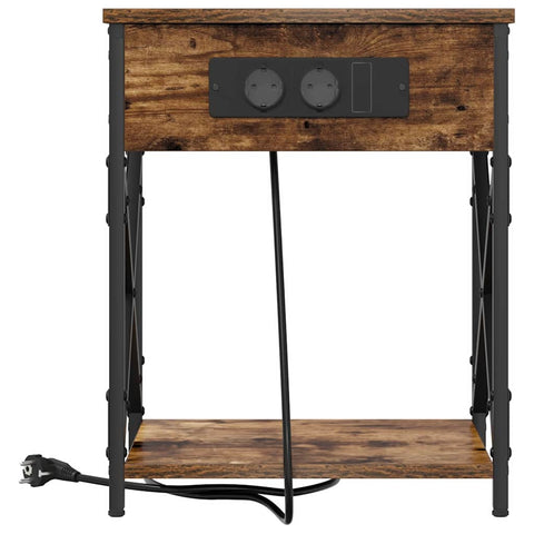 vidaXL Bedside Cabinet with Charging Station Smoked oak