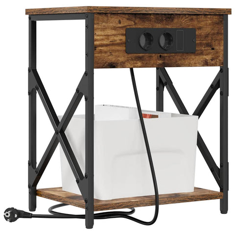 vidaXL Bedside Cabinet with Charging Station Smoked oak