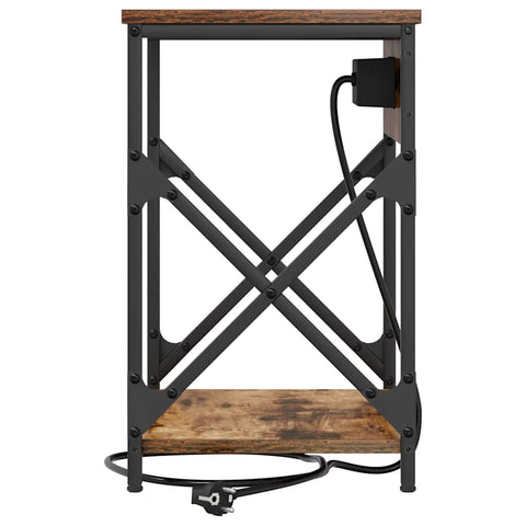 vidaXL Bedside Cabinet with Charging Station Smoked oak