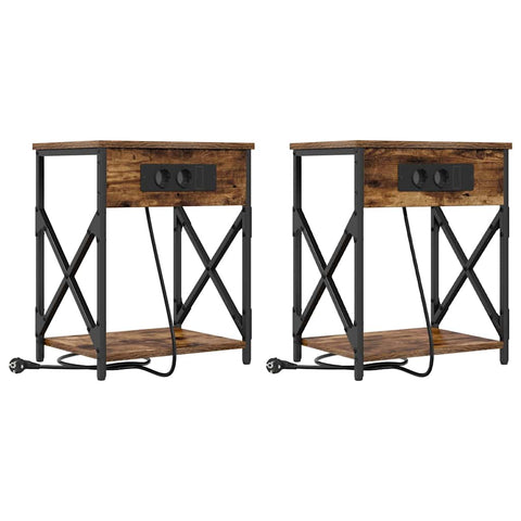 vidaXL Bedside Cabinet with Charging Station 2 pcs Smoked oak