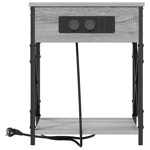 vidaXL Bedside Cabinet with Charging Station Grey sonoma