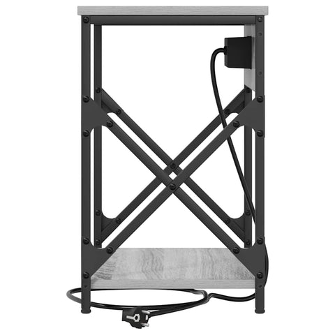 vidaXL Bedside Cabinet with Charging Station Grey sonoma