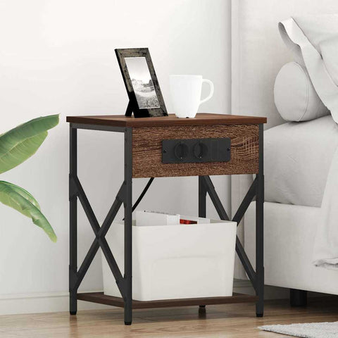 vidaXL Bedside Cabinet with Charging Station 2 pcs Brown oak