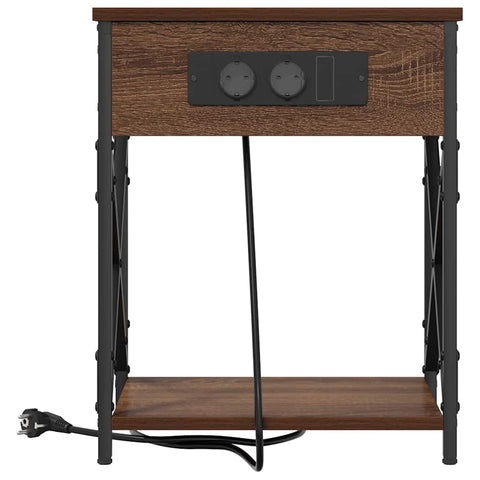 vidaXL Bedside Cabinet with Charging Station 2 pcs Brown oak