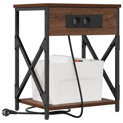 vidaXL Bedside Cabinet with Charging Station 2 pcs Brown oak