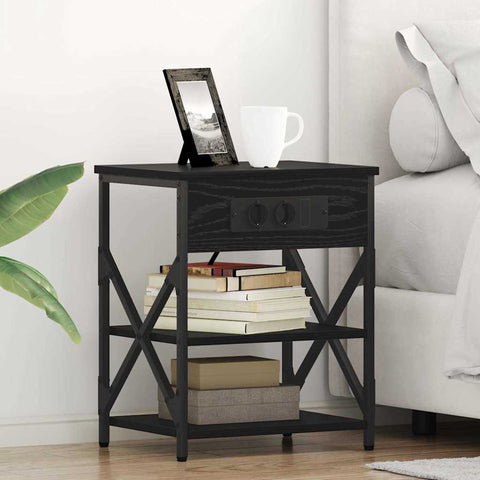 vidaXL Bedside Cabinet with Charging Station Black oak Engineered Wood