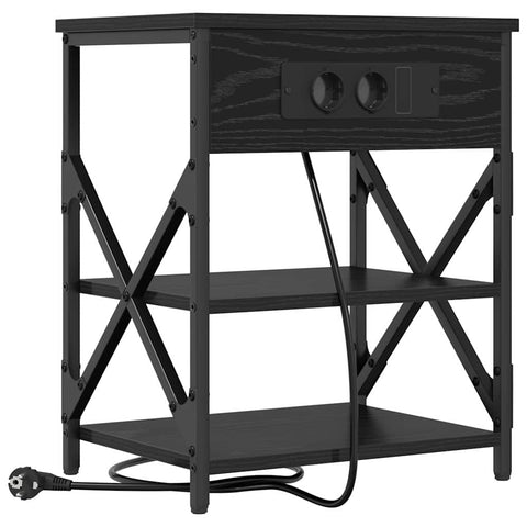 vidaXL Bedside Cabinet with Charging Station Black oak Engineered Wood