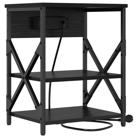 vidaXL Bedside Cabinet with Charging Station Black oak Engineered Wood