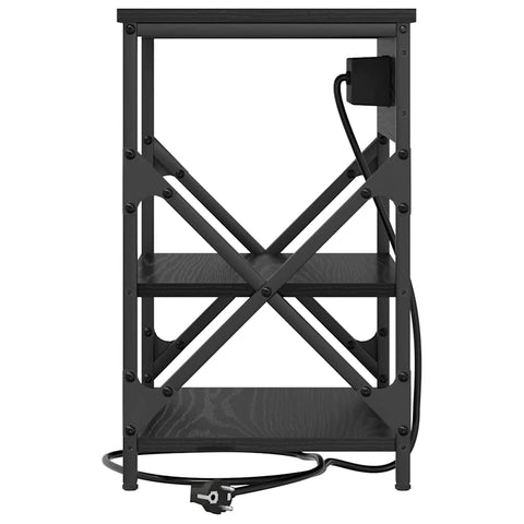 vidaXL Bedside Cabinet with Charging Station Black oak Engineered Wood