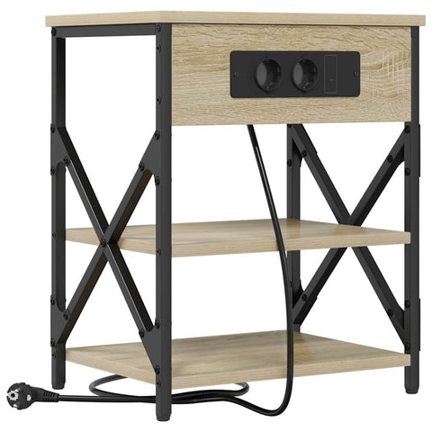vidaXL Bedside Cabinet with Charging Station with Shelf Sonoma oak