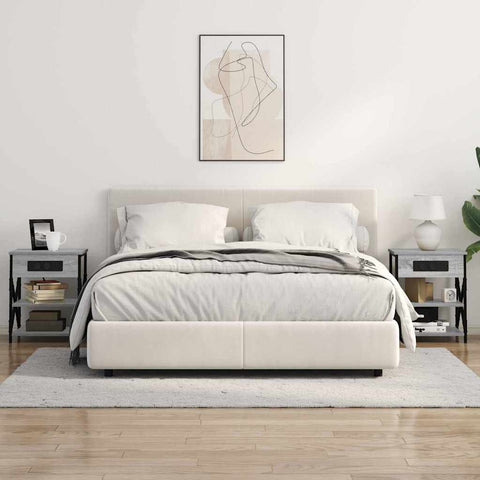 vidaXL Bedside Cabinet with Charging Station with Shelf Grey sonoma