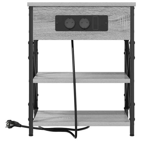 vidaXL Bedside Cabinet with Charging Station with Shelf Grey sonoma